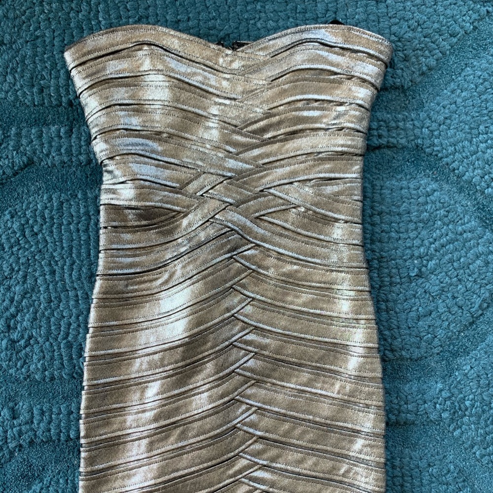 Bcbg strapless metallic dress